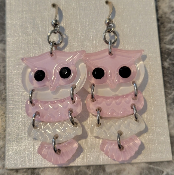 CRYSTAL AVENUE 2 PAIR OWL DANGLE EARRINGS - Picture 2 of 4